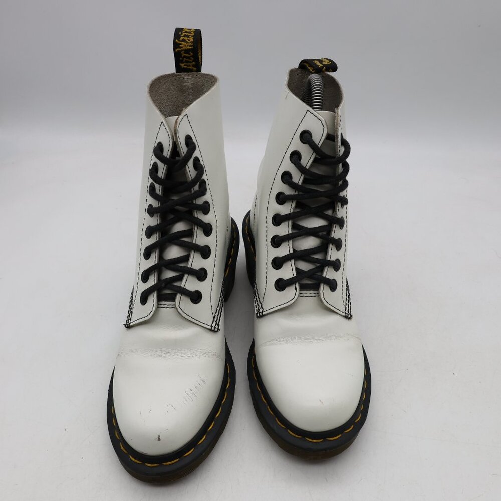 Doc Dr. Martens Clemency Boots Women's 6 White Leather Lace Up Chunky Heel Shoes - Picture 2 of 11